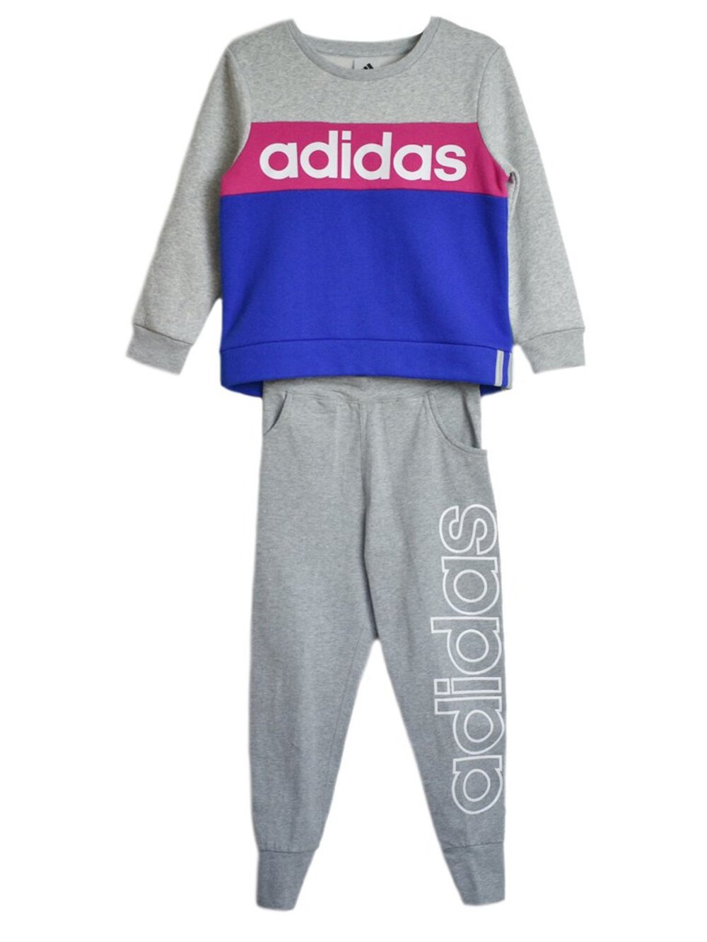 adidas Girls’ 2-Pc Set Fleece Sweatshirt Pullover Logo Sweatpants Heather Size14 - Picture 2 of 5